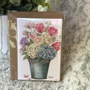 Floral Bouquet Greeting Cards Set of 6 Variety Pink Tulips & Blue Hydrangeas NWT